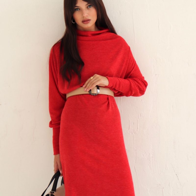 5049 Платье-свитер офисное красное