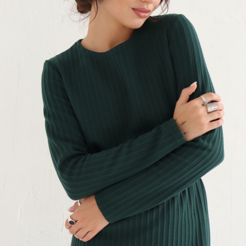 5319 Лаконичное платье-свитер сине-зелёное